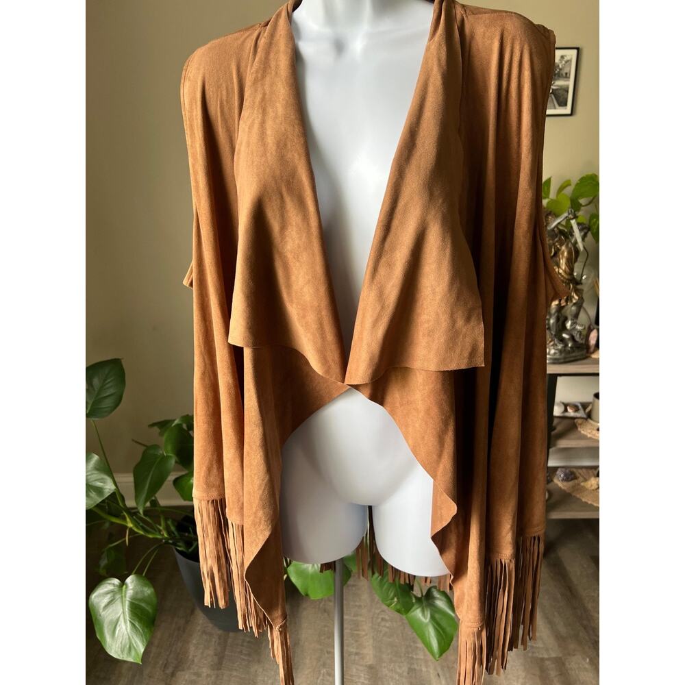 Chelsea and Theodore Vest Womens 3X Fringe Open Front Western Boho Faux Suede NW